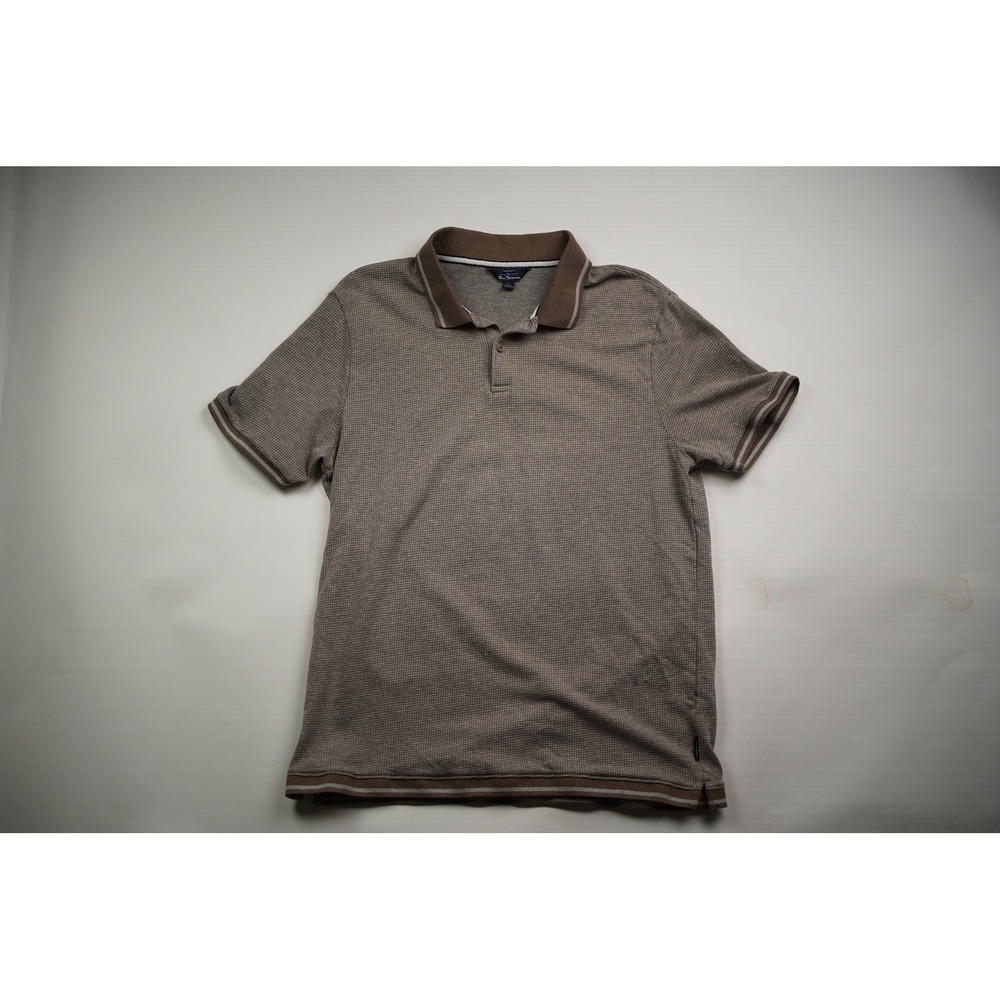 Ben Sherman Mens Brown Houndstooth Polo Shirt Short Sleeve Tipped Collar Large